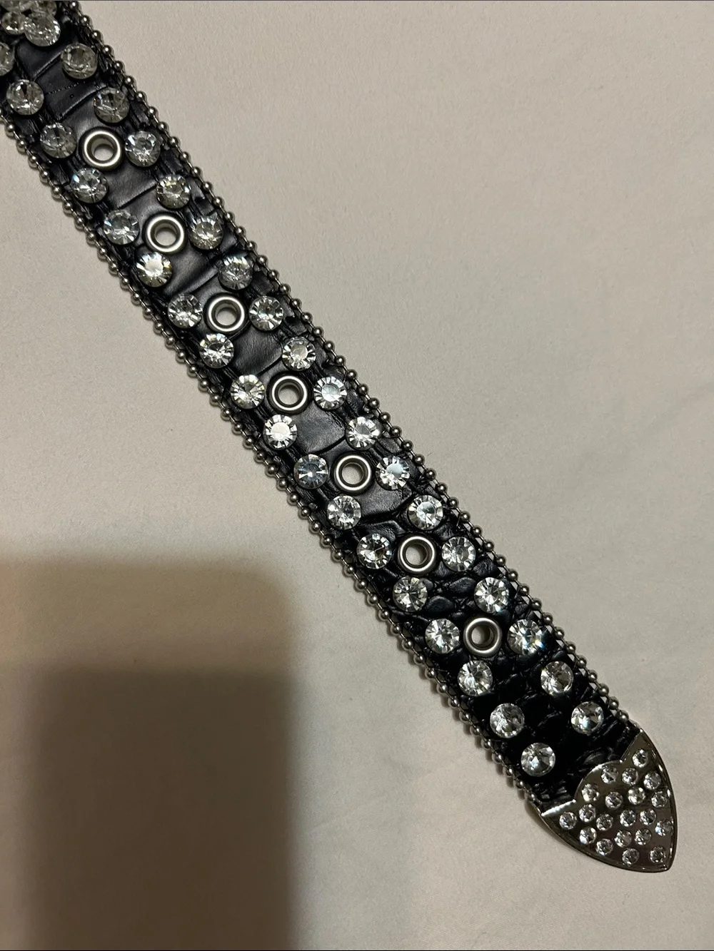 Women's Black Crystal-Studded Leather Belt - Sparkling Accent